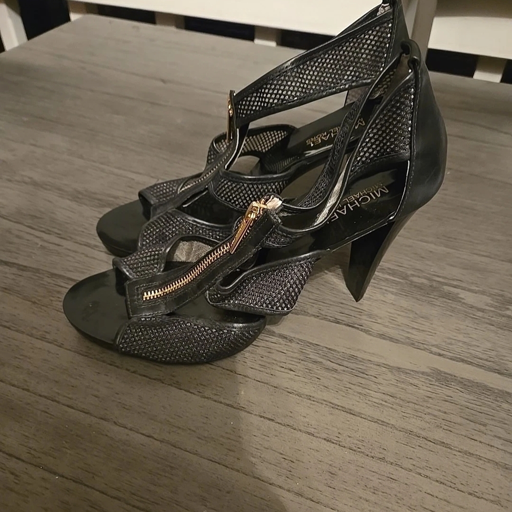 Michael Kors Black and Gold Heeled Sandals